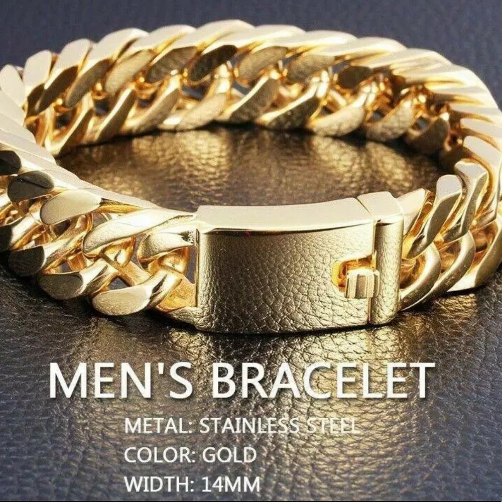 NEW STAINLESS 18K GOLD LINK CHAIN CURB BRACELET - Picture 2 of 10